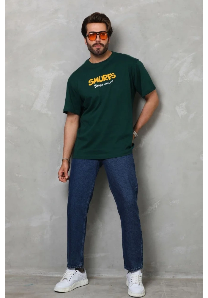 ERKEK Basic Bisiklet Yaka Oversize T-Shirt - Yeşil