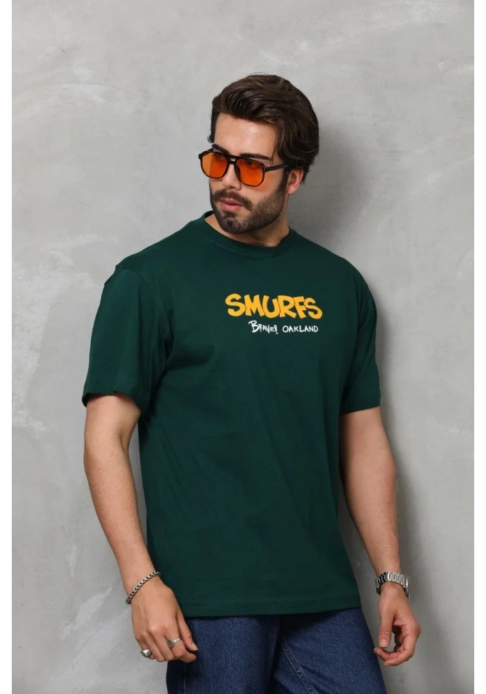 ERKEK Basic Bisiklet Yaka Oversize T-Shirt - Yeşil