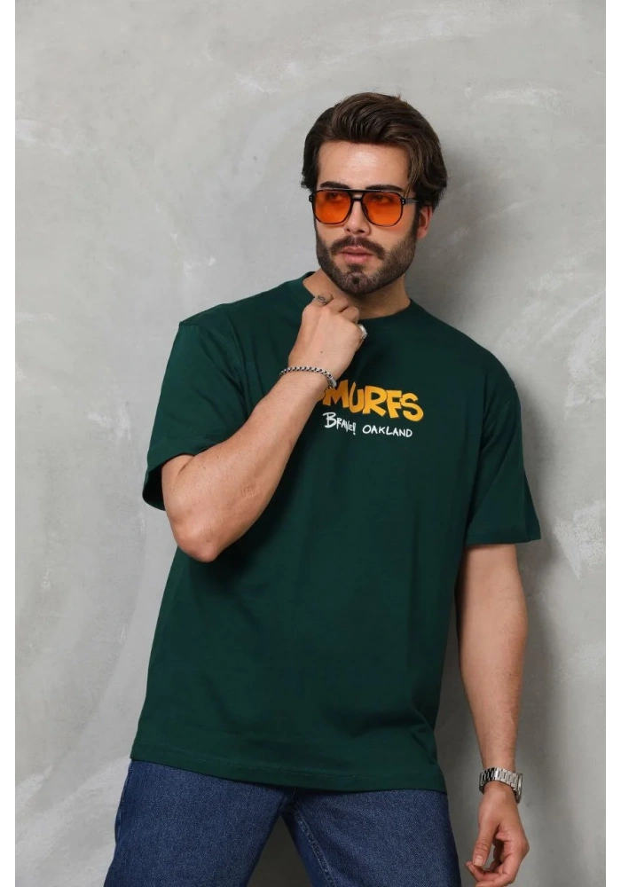 ERKEK Basic Bisiklet Yaka Oversize T-Shirt - Yeşil