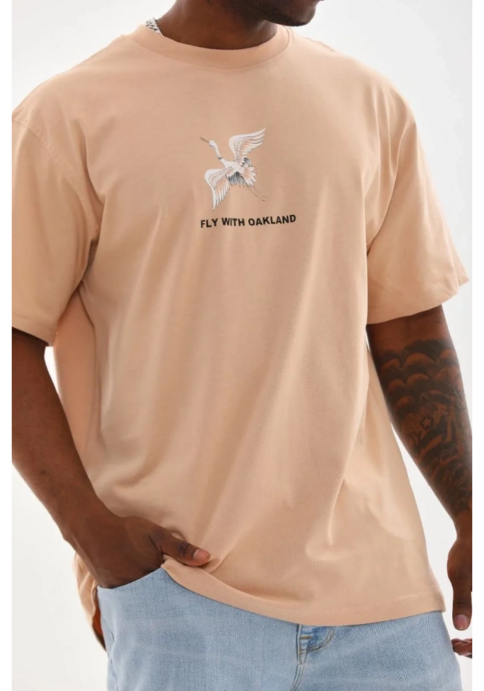 ERKEK Baskılı Oversize T-Shirt - Bej