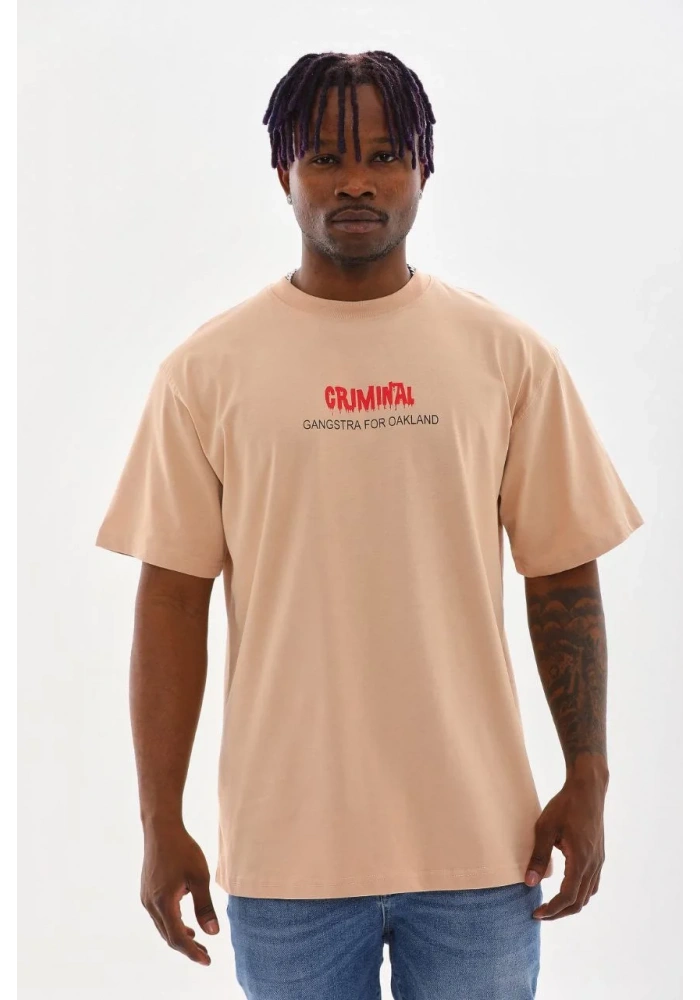 ERKEK Baskılı Oversize T-Shirt - Bej