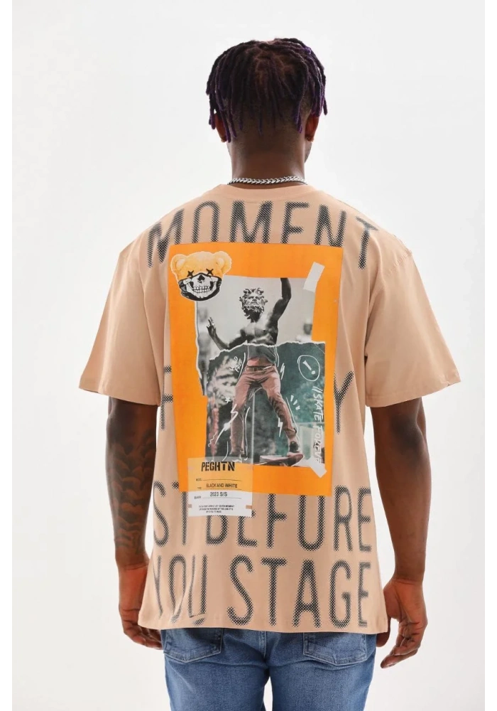 ERKEK Baskılı Oversize T-Shirt - Bej