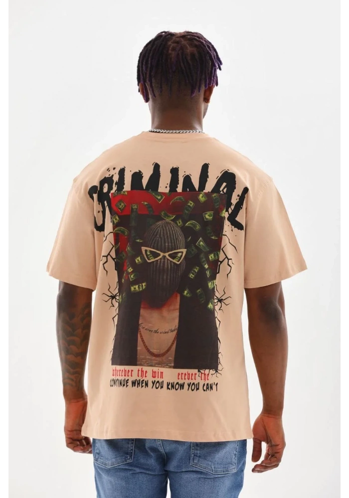 ERKEK Baskılı Oversize T-Shirt - Bej