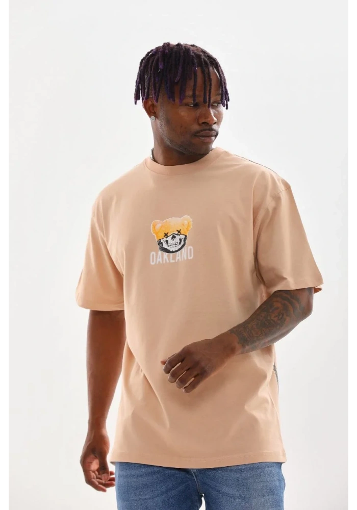 ERKEK Baskılı Oversize T-Shirt - Bej
