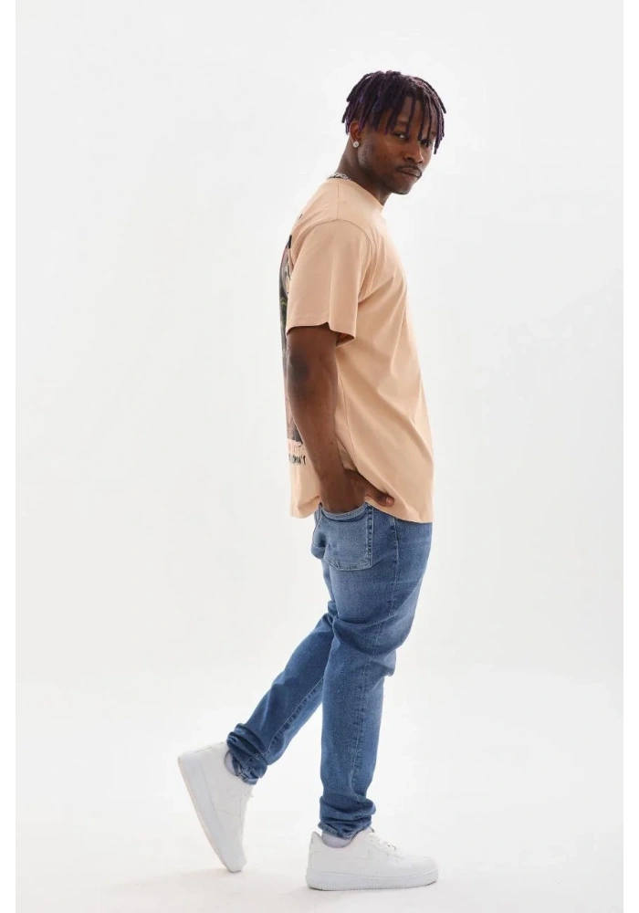 ERKEK Baskılı Oversize T-Shirt - Bej