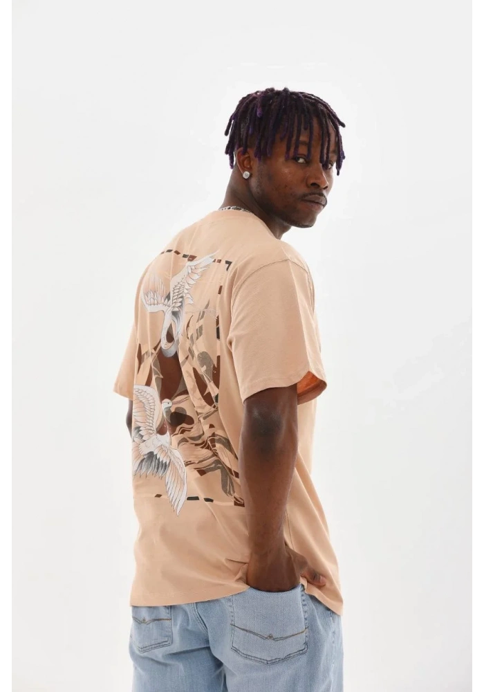 ERKEK Baskılı Oversize T-Shirt - Bej