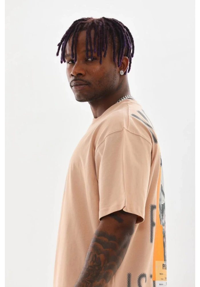 ERKEK Baskılı Oversize T-Shirt - Bej