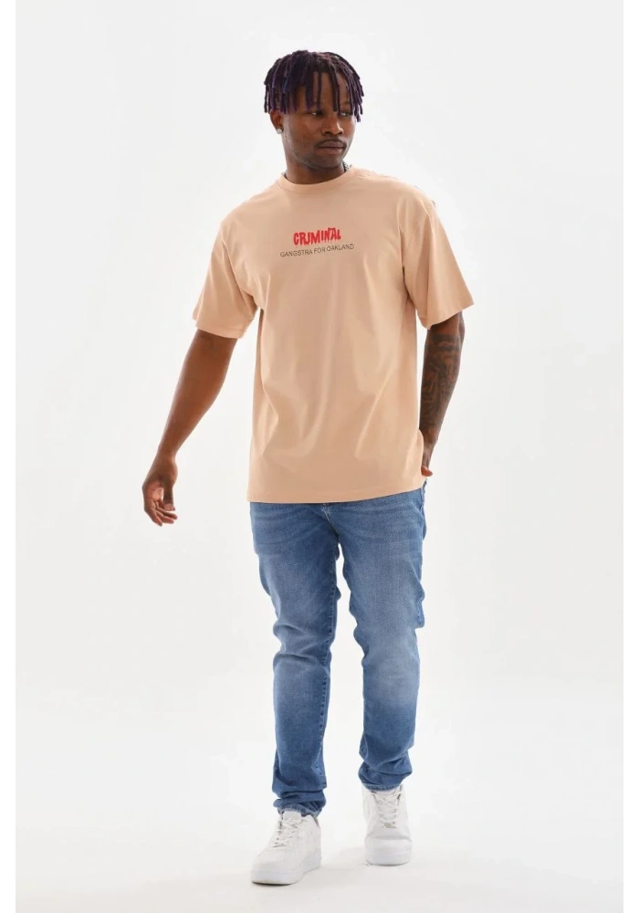 ERKEK Baskılı Oversize T-Shirt - Bej