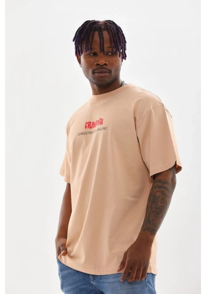 ERKEK Baskılı Oversize T-Shirt - Bej