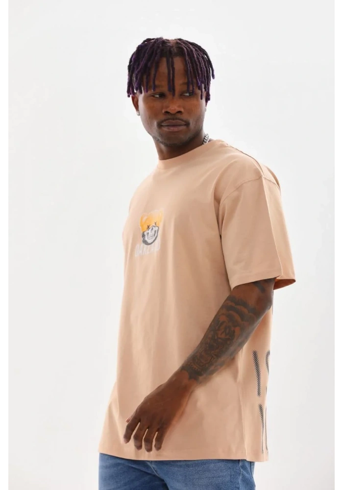ERKEK Baskılı Oversize T-Shirt - Bej
