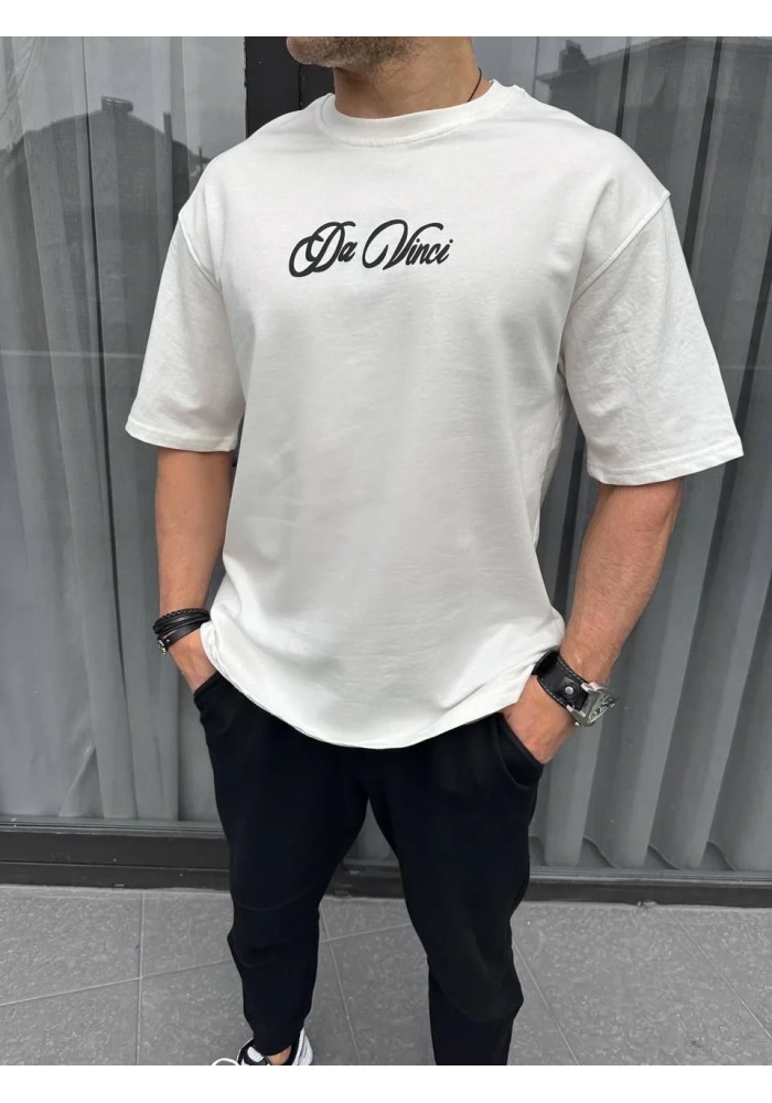 ERKEK Baskılı Oversize T-Shirt - Beyaz