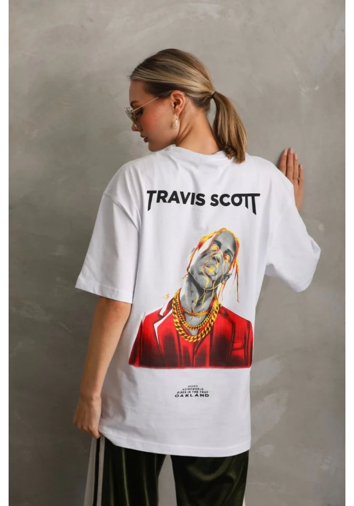 Kadın Baskılı Oversize T-Shirt - Beyaz