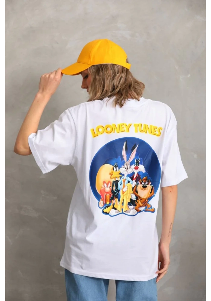 Kadın Baskılı Oversize T-Shirt - Beyaz