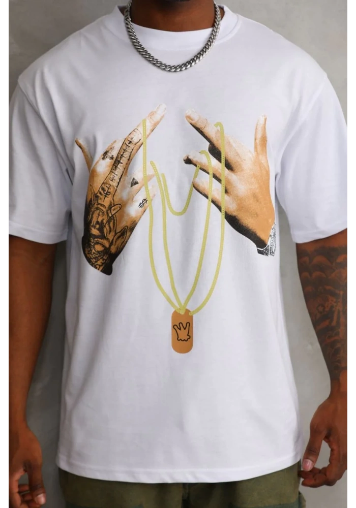 ERKEK Baskılı Oversize T-Shirt - Beyaz