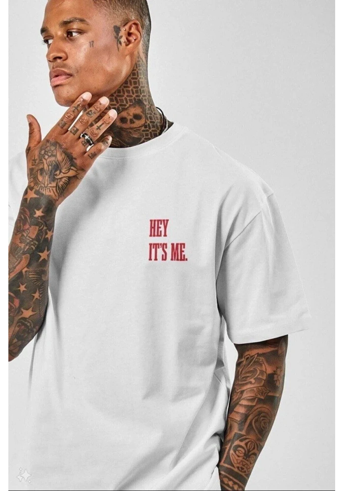 ERKEK Baskılı Oversize T-Shirt - Beyaz