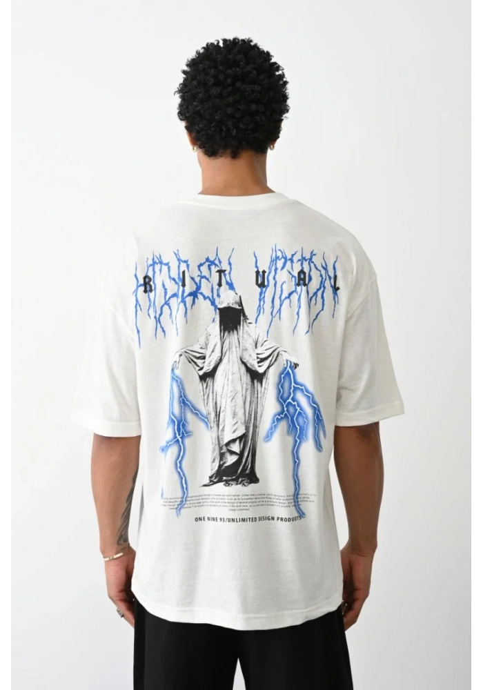 ERKEK Baskılı Oversize T-Shirt - Beyaz