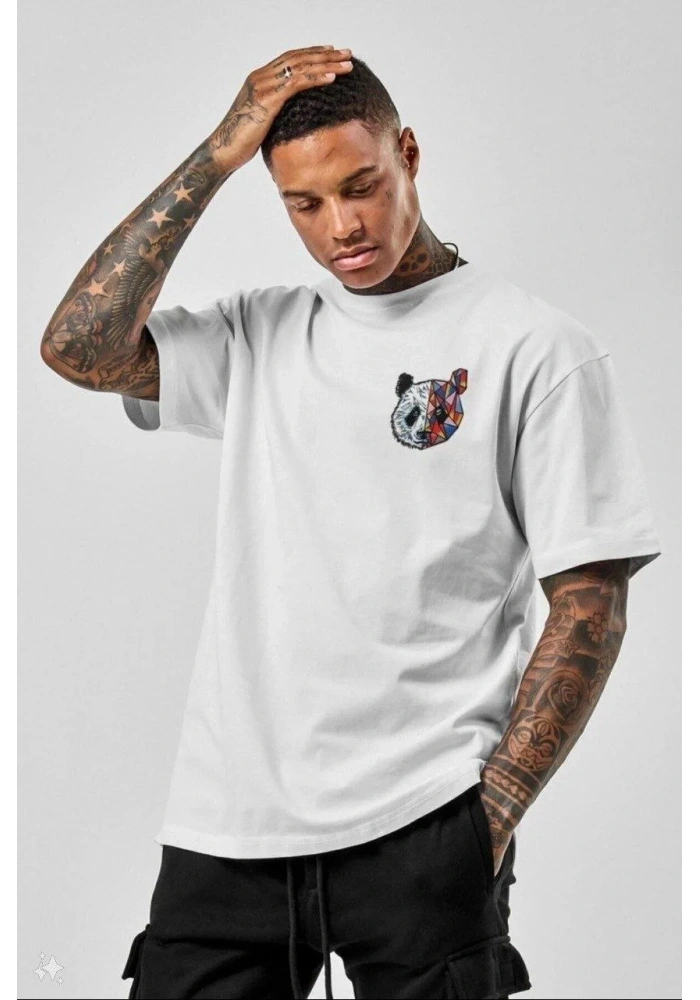 ERKEK Baskılı Oversize T-Shirt - Beyaz