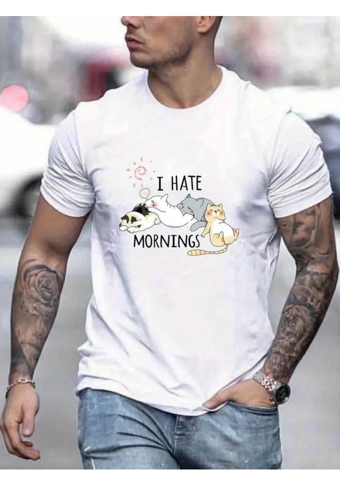 ERKEK Baskılı Oversize T-Shirt - Beyaz