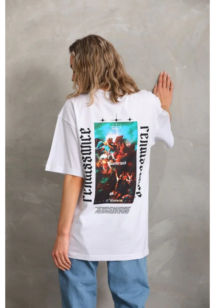 Kadın Baskılı Oversize T-Shirt - Beyaz