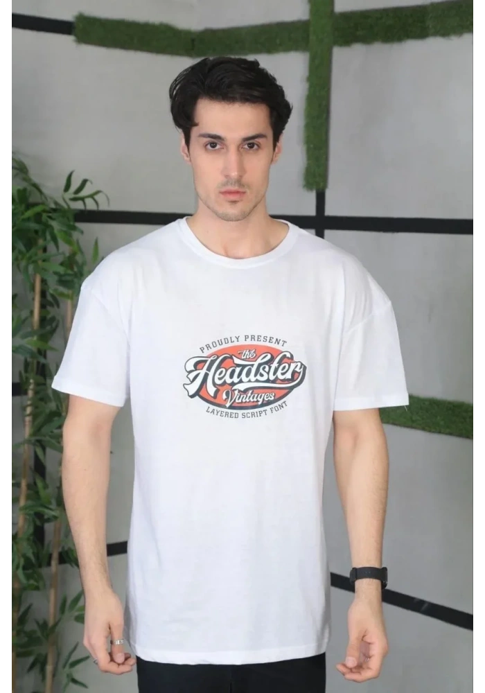 ERKEK  Baskılı Oversize T-Shirt - Beyaz