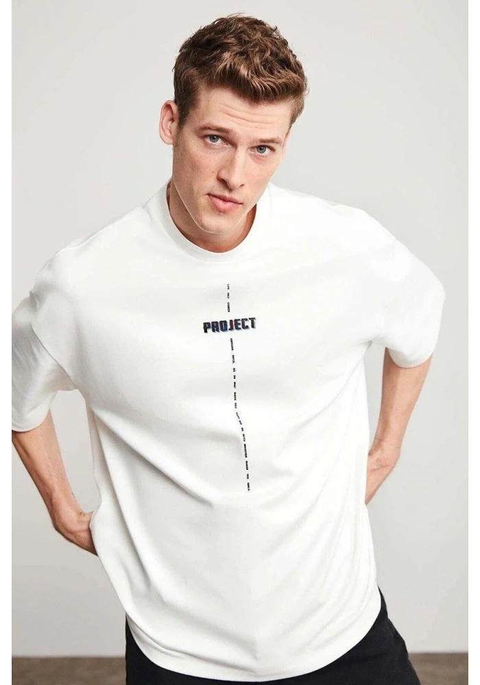 ERKEK Baskılı Oversize T-Shirt - Beyaz