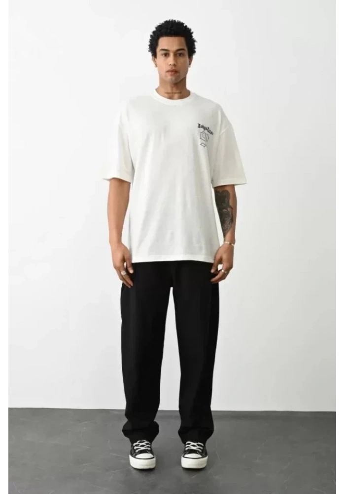 Unisex Baskılı Oversize T-Shirt - Beyaz