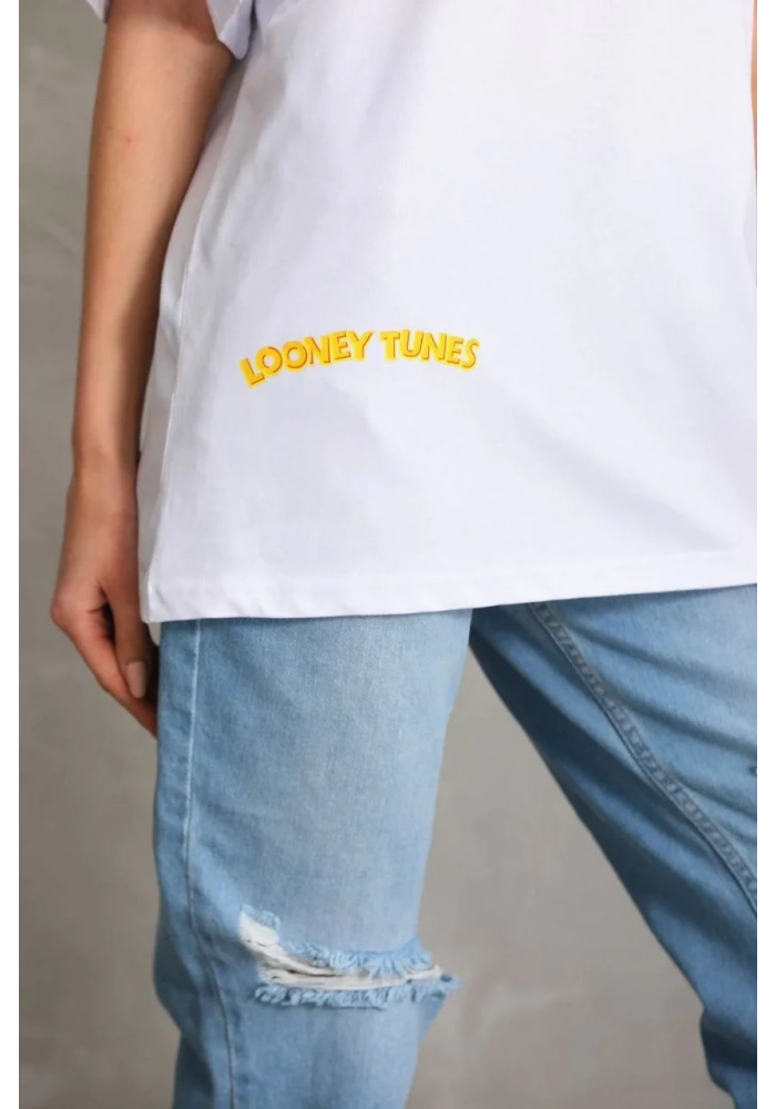 Kadın Baskılı Oversize T-Shirt - Beyaz