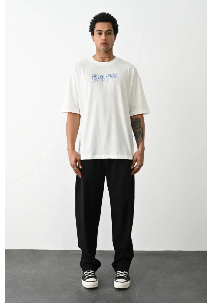 ERKEK Baskılı Oversize T-Shirt - Beyaz