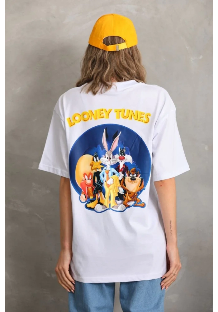 Kadın Baskılı Oversize T-Shirt - Beyaz