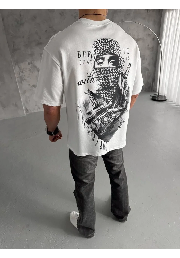 ERKEK Baskılı Oversize T-Shirt - Beyaz