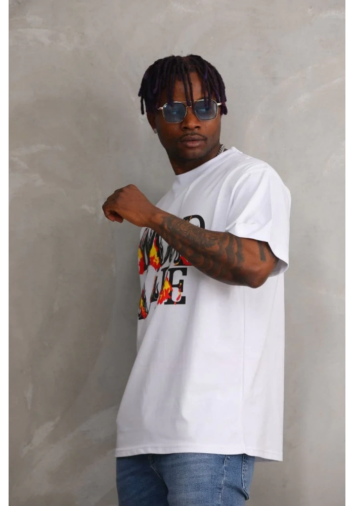 ERKEK Baskılı Oversize T-Shirt - Beyaz