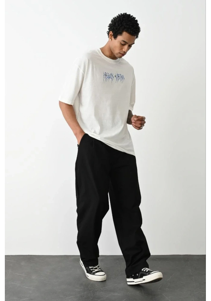 ERKEK Baskılı Oversize T-Shirt - Beyaz