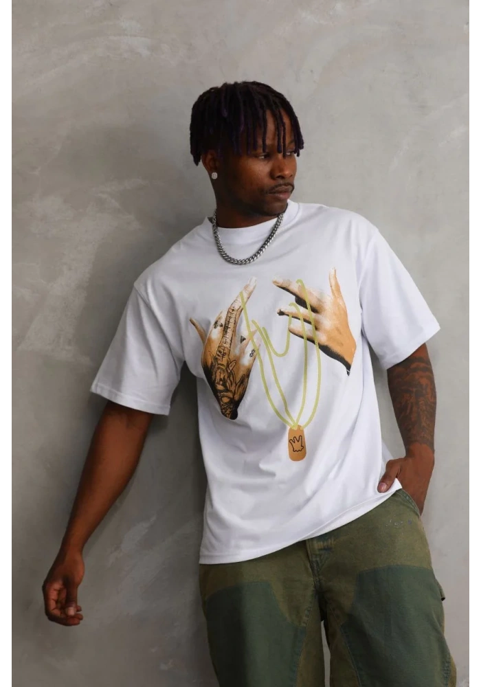 ERKEK Baskılı Oversize T-Shirt - Beyaz