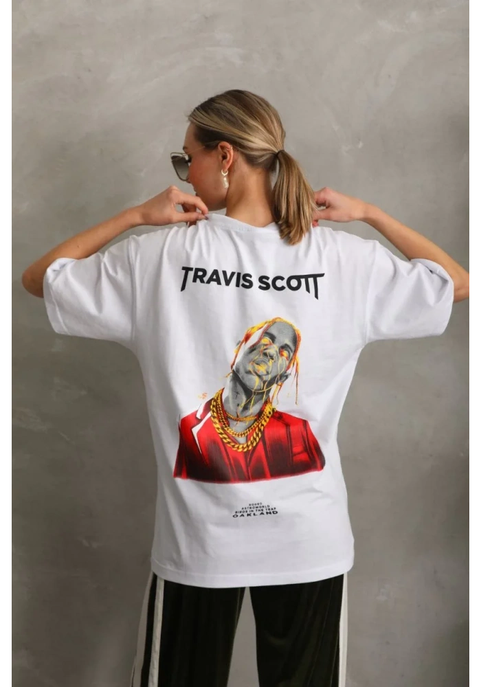 Kadın Baskılı Oversize T-Shirt - Beyaz