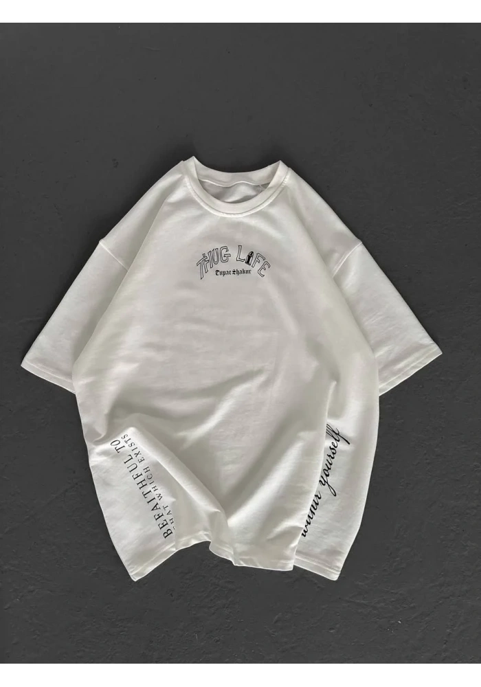 ERKEK Baskılı Oversize T-Shirt - Beyaz