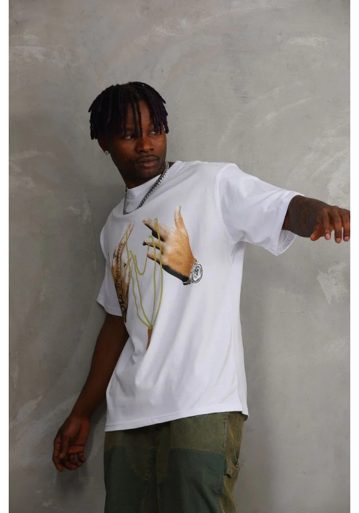 ERKEK Baskılı Oversize T-Shirt - Beyaz