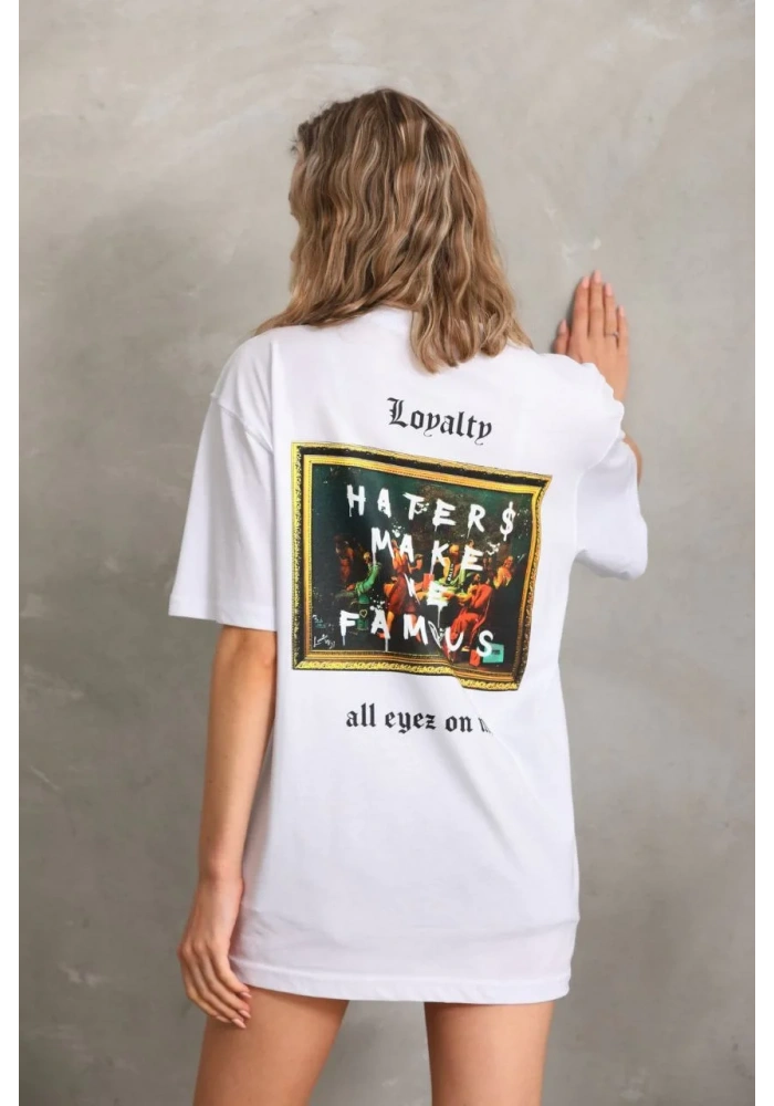 Kadın Baskılı Oversize T-Shirt - Beyaz