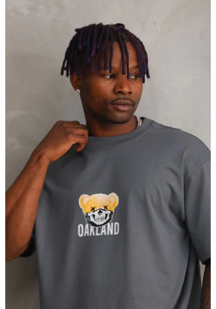 ERKEK Baskılı Oversize T-Shirt - Füme