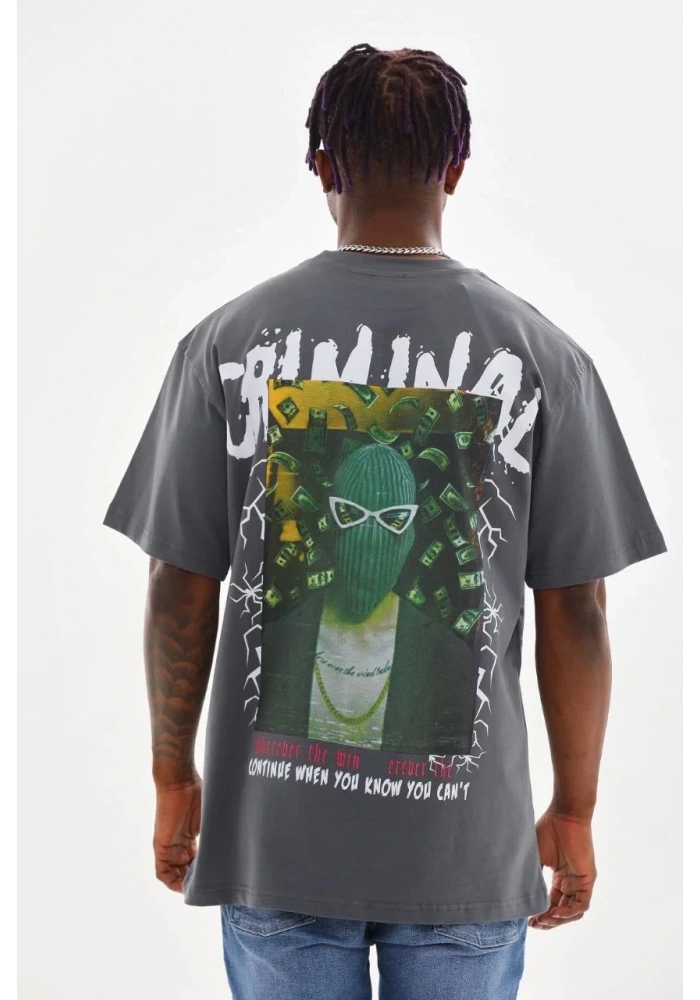 ERKEK Baskılı Oversize T-Shirt - Füme