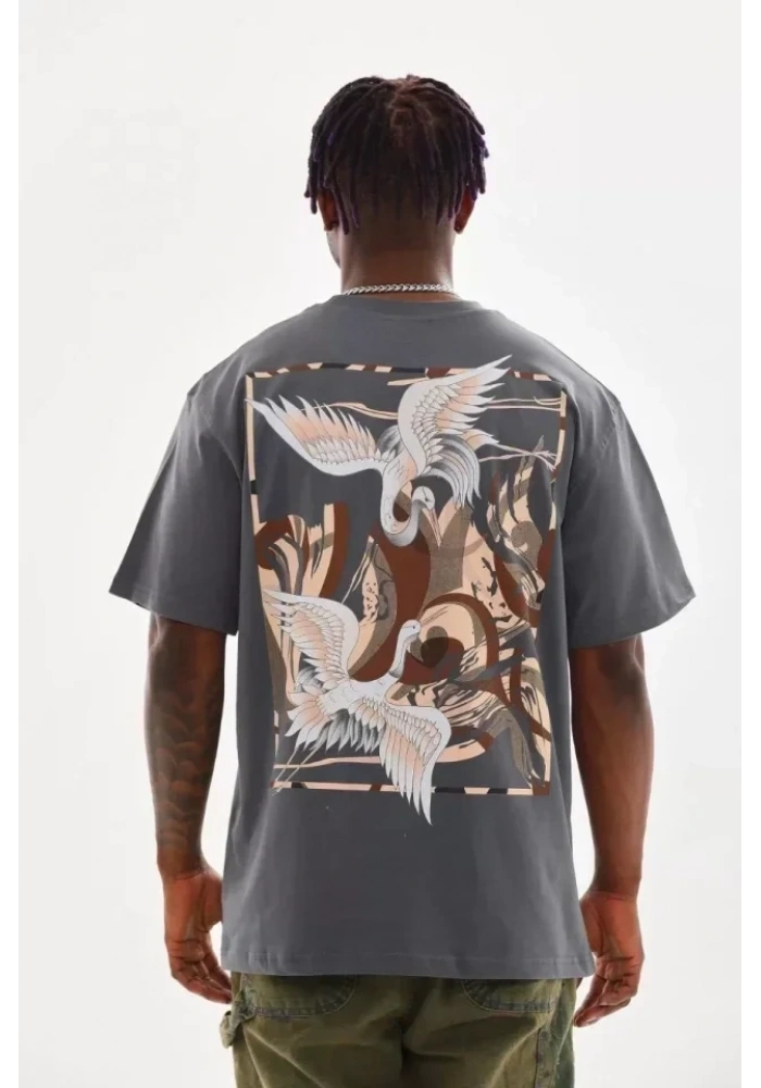 Unisex Baskılı Oversize T-Shirt - Füme