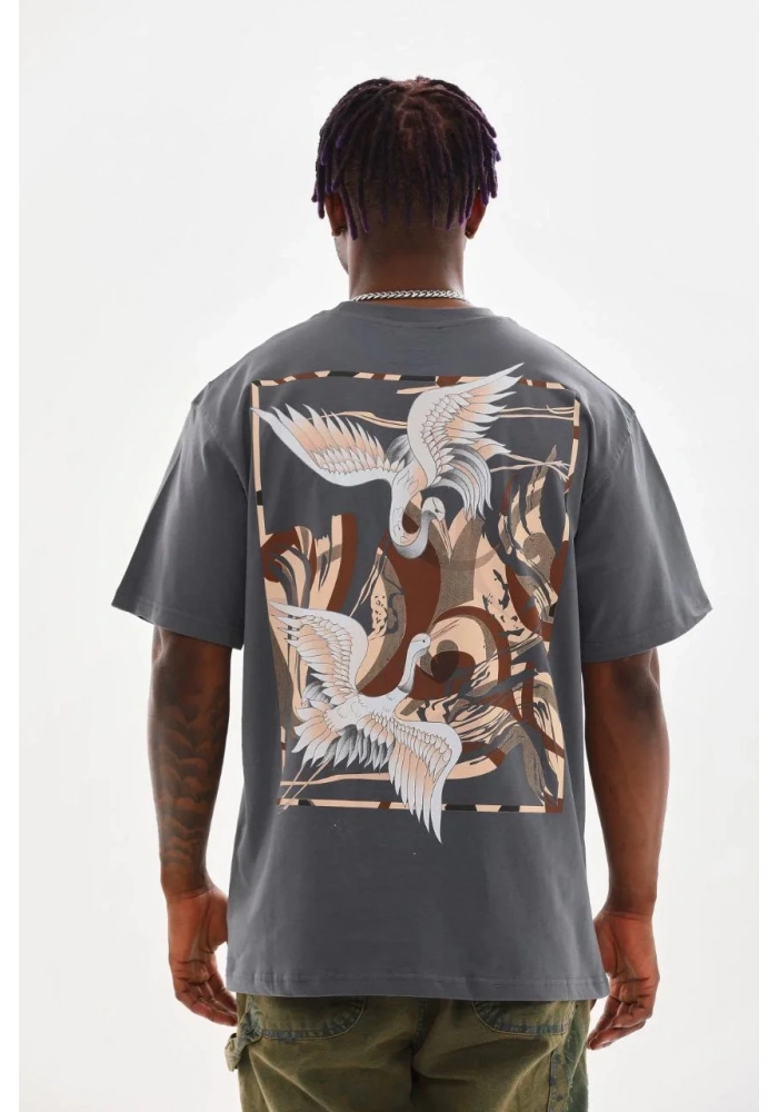 ERKEK Baskılı Oversize T-Shirt - Füme