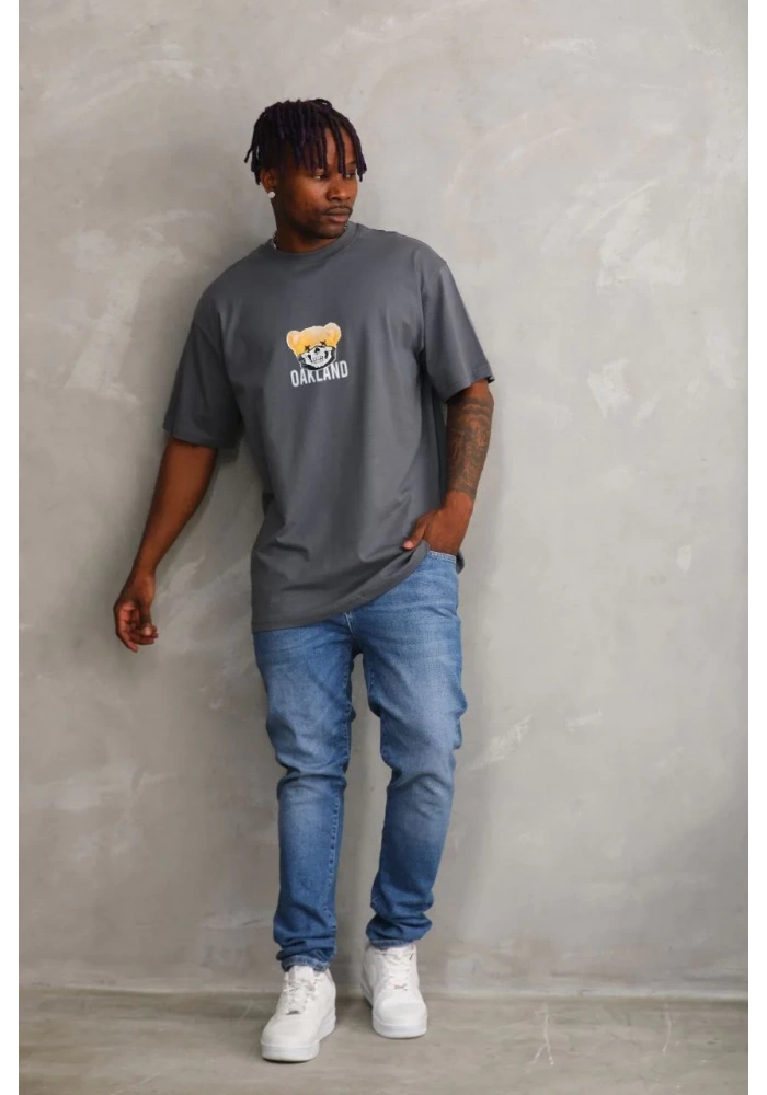 ERKEK Baskılı Oversize T-Shirt - Füme