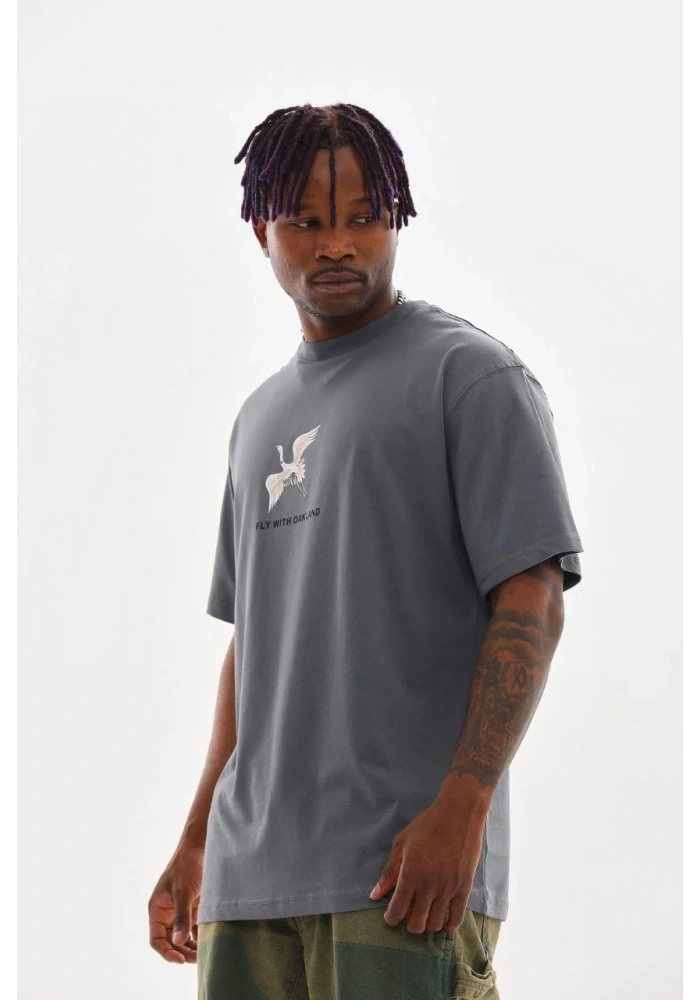 ERKEK Baskılı Oversize T-Shirt - Füme