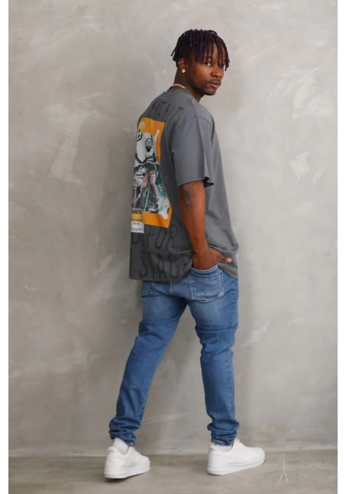 ERKEK Baskılı Oversize T-Shirt - Füme