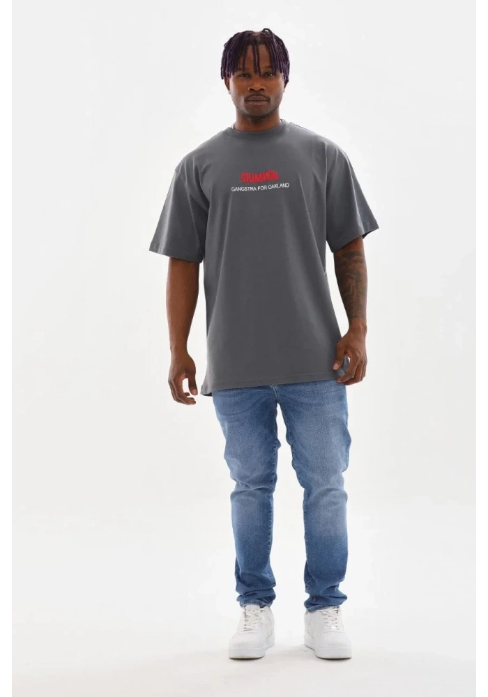 ERKEK Baskılı Oversize T-Shirt - Füme