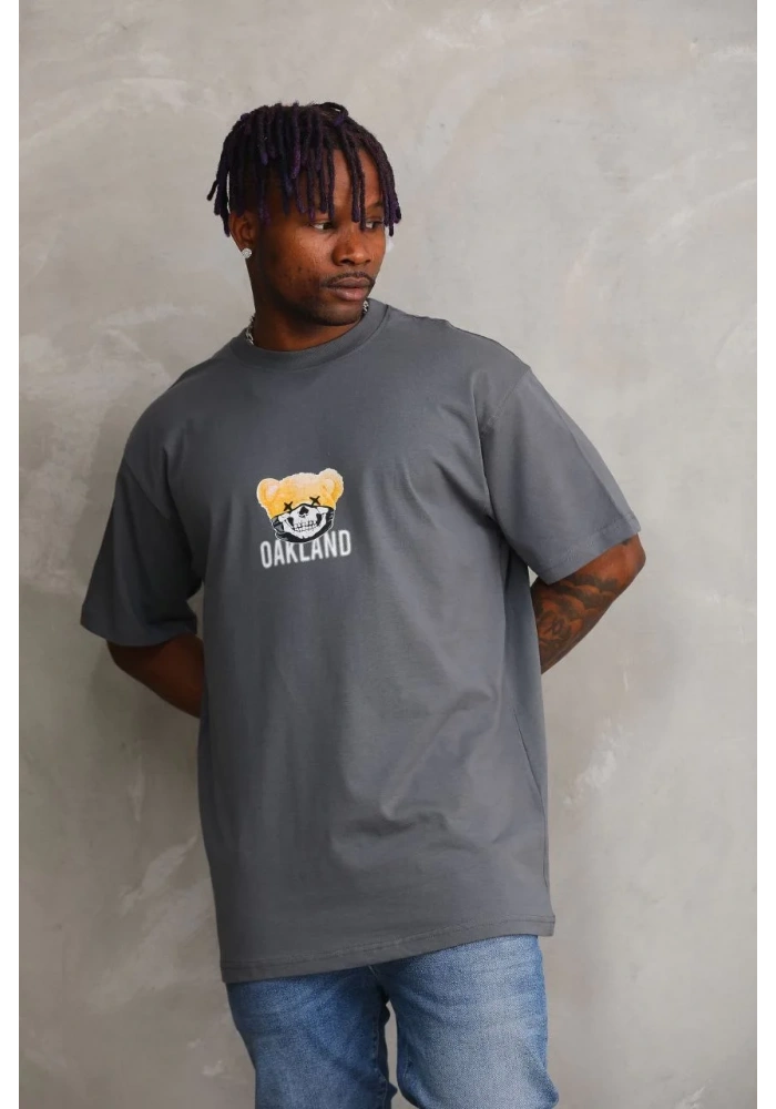 ERKEK Baskılı Oversize T-Shirt - Füme