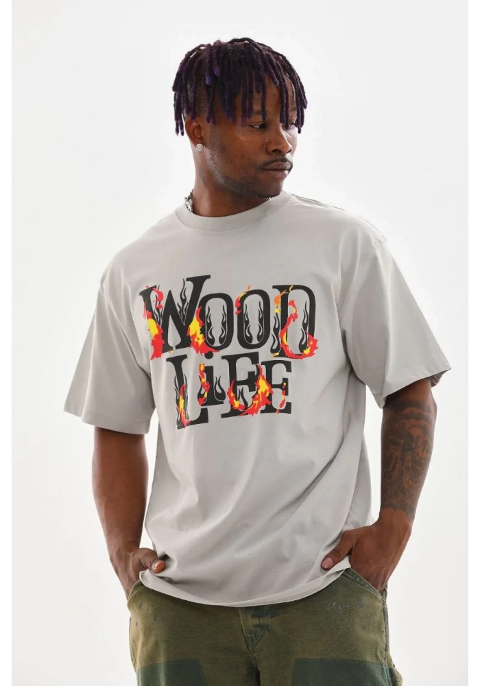 ERKEK Baskılı Oversize T-Shirt - Gri