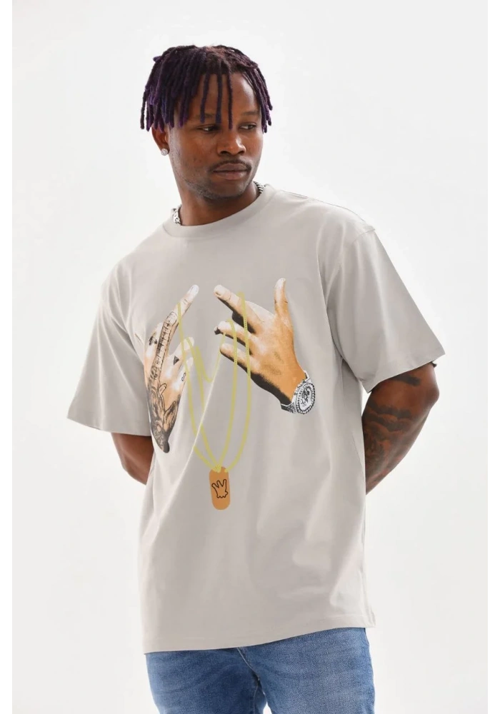 ERKEK Baskılı Oversize T-Shirt - Gri