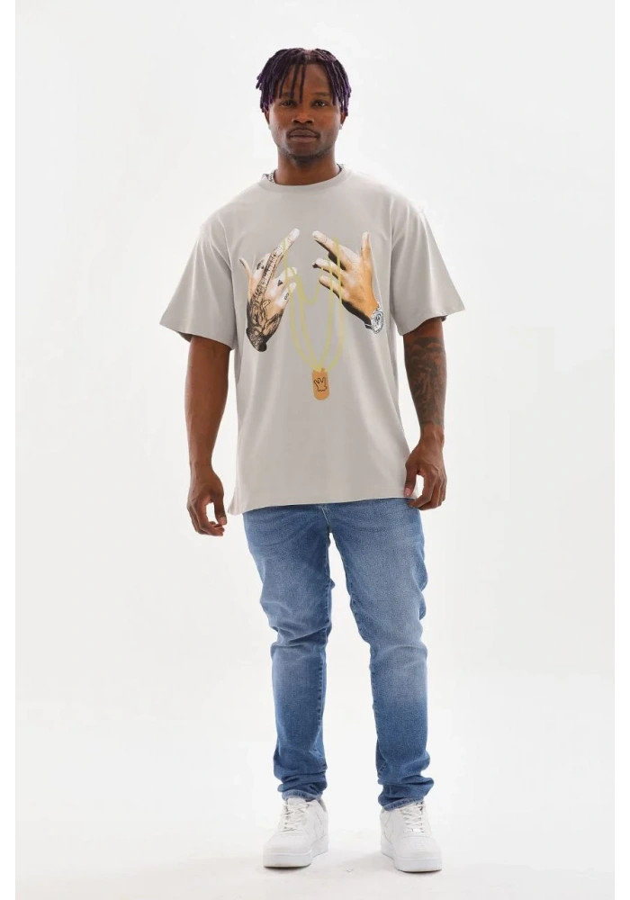 ERKEK Baskılı Oversize T-Shirt - Gri