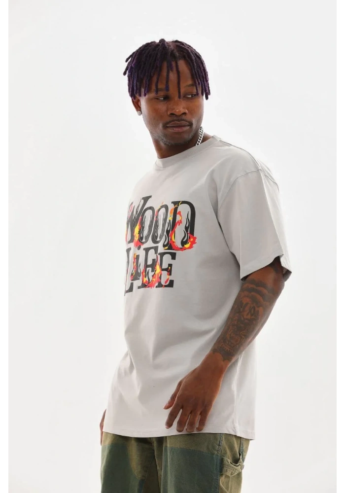 ERKEK Baskılı Oversize T-Shirt - Gri